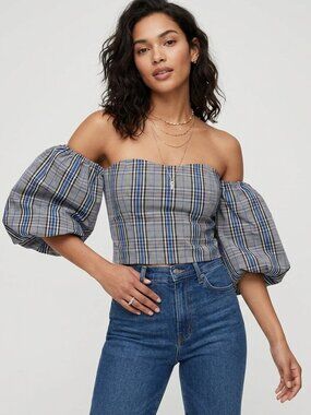 Zara Plaid OffThe Shoulder Crop Top